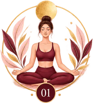 Illustration: sitzende Frau in Meditationshaltung, Phase eins, Ankommen