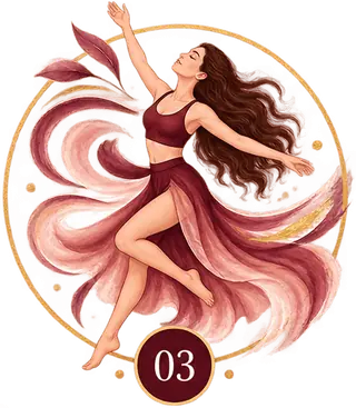 Illustration: tanzende Frau mit fließendem Rock, Phase drei, Bewegen
